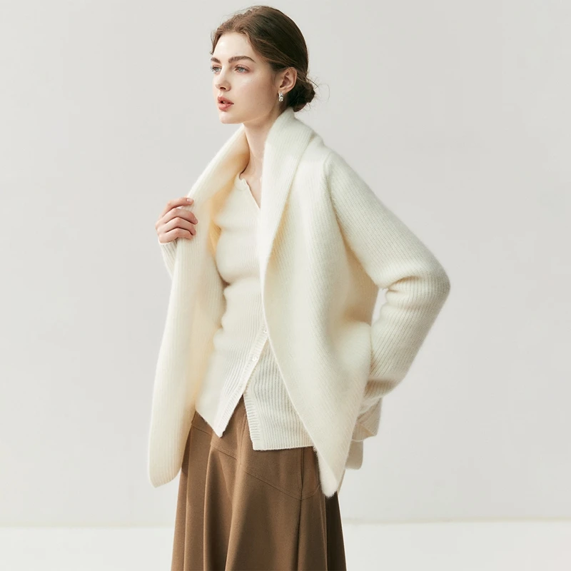 

Новый женский кашемировый кардиган с V-образным вырезом, длинными рукавами, осенне-зимний, 100% кашемировый трикотаж, одежда в стиле халата, топ