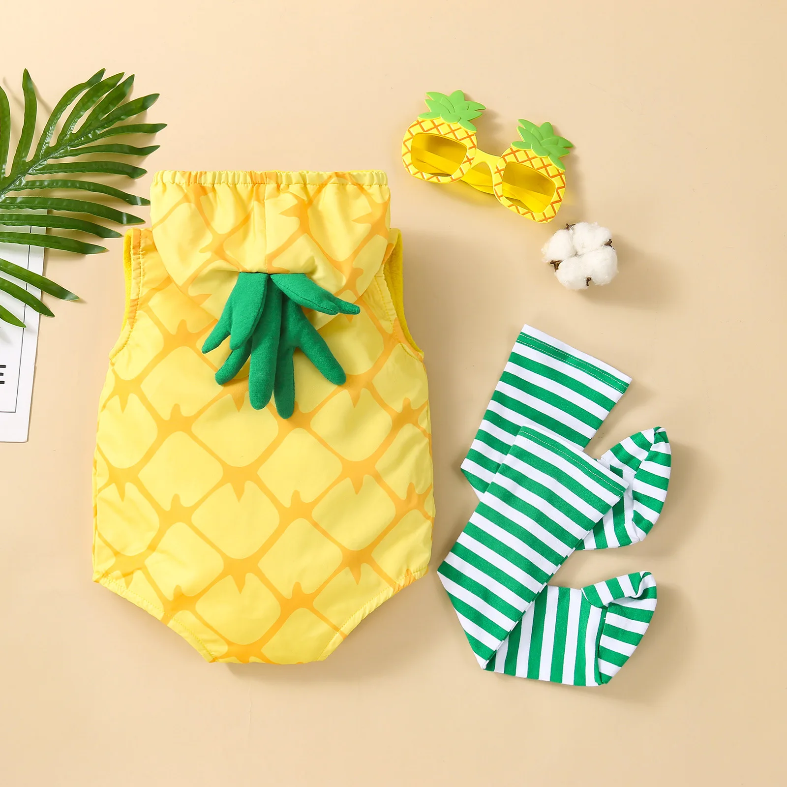 0-18M Baby Girls Boys Pineapple Costume Infant Bodysuit Short Romper Hoodie Purim Halloween Fancy Dress with Stockings