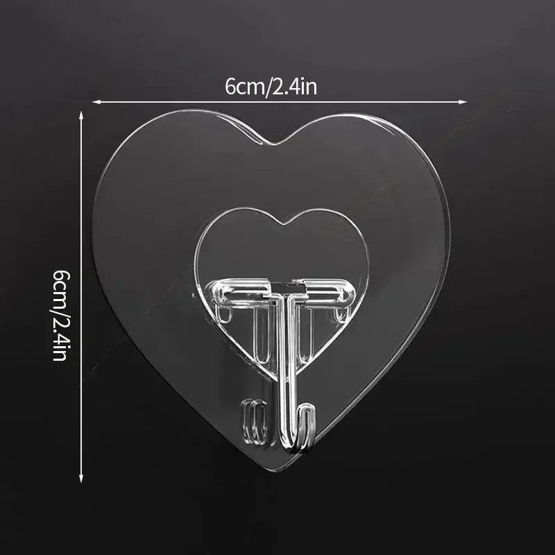 Heart-shaped Transparent Stainless Steel Adhesive Hooks Bathroom Towel Clothes Storage Sticker Hooks Key Hangers Storage