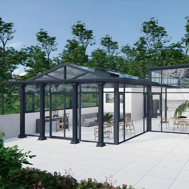 Conservatory Aluminum Sunroom Glass House Waterproof Double Glazed Sun Room with Sliding Door for Villa Garden Terrace
