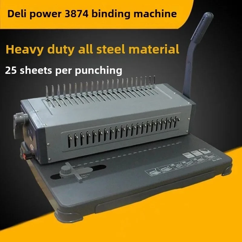 Deli 3874 Comb Binding Machine 450 Sheets Manual Financial Document Punch Rubber Ring Clip Binder