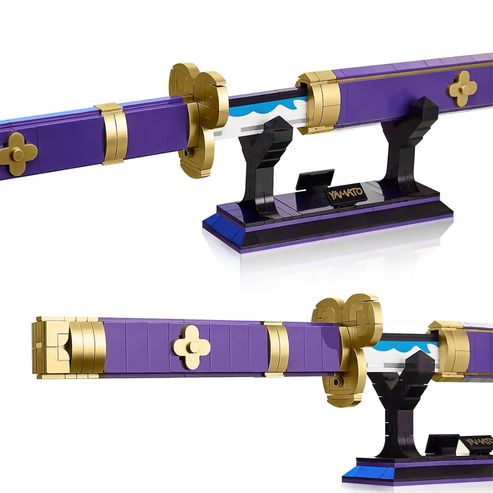Juego de construcción de espadas para Cosplay de Anime, 936 Uds., una espada púrpura Enma Zoro de 38,8 pulgadas con vaina y soporte para adultos y niños