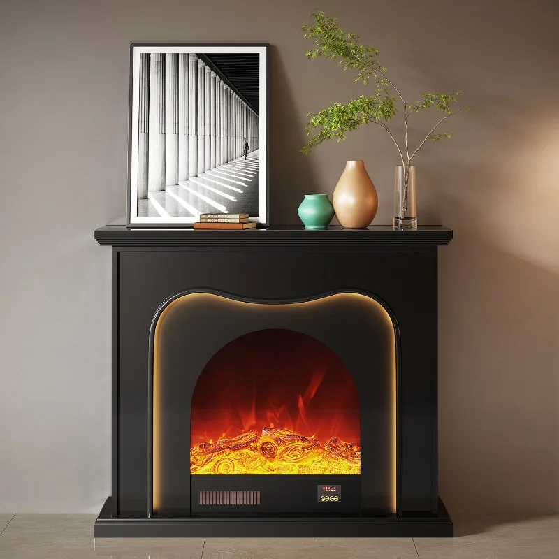French Fireplace Decorative Cabinet for Homestays, Hotels and Living Rooms, Home Vintage Artificial Flame Atmosphere Lamp Electr