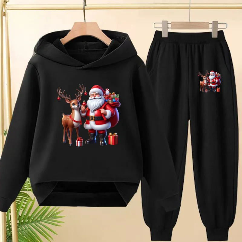 

Christmas Gift Autumn Winter 2 Piece Set Boy Girl Hoodie Trousers Pullover Cute Hooded Sportswear Children Outerwear 3-12 Age