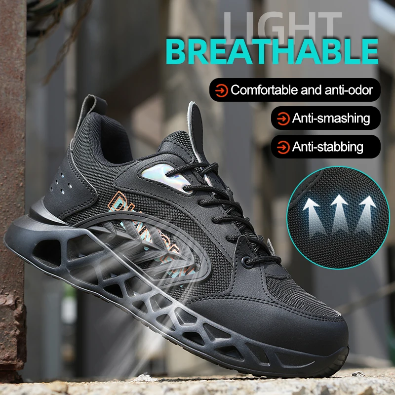 Breathable Safety Shoes Steel Toe Work Boots Anti-smash Anti-Puncture Work Sneakers Slip Resistant Light Weight Safety Shoes
