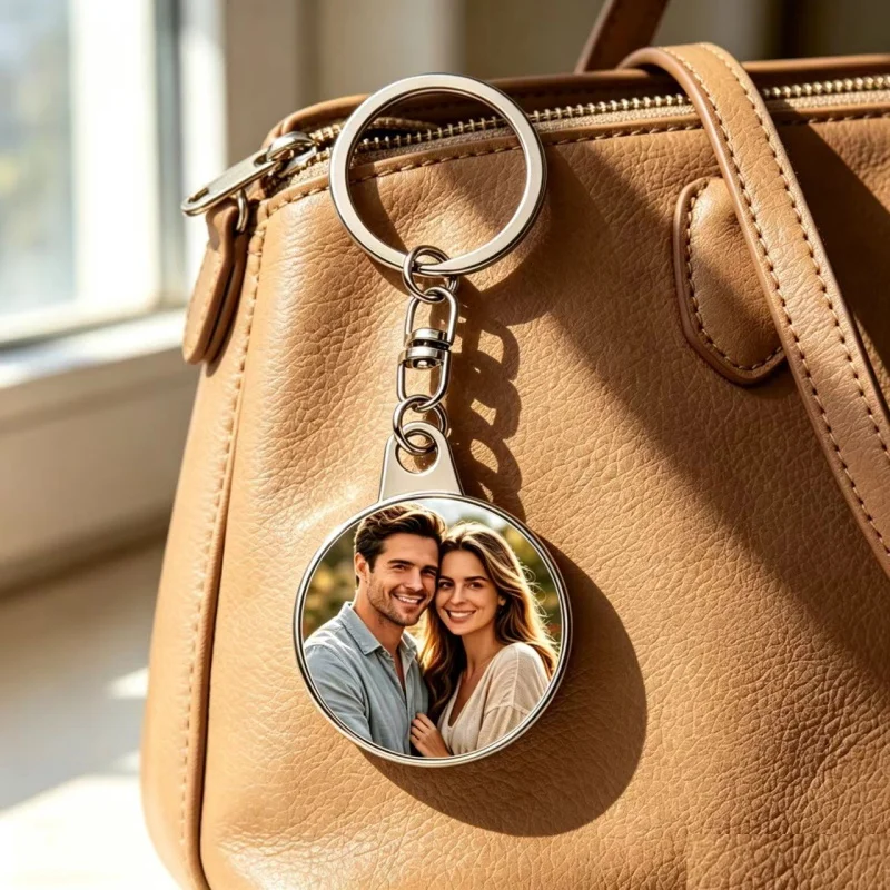 Custom Photo Heart & Round Keychain, Double Sided Printed Personalized Picture Key Ring, Customized Image Key Chain Memorial Gif