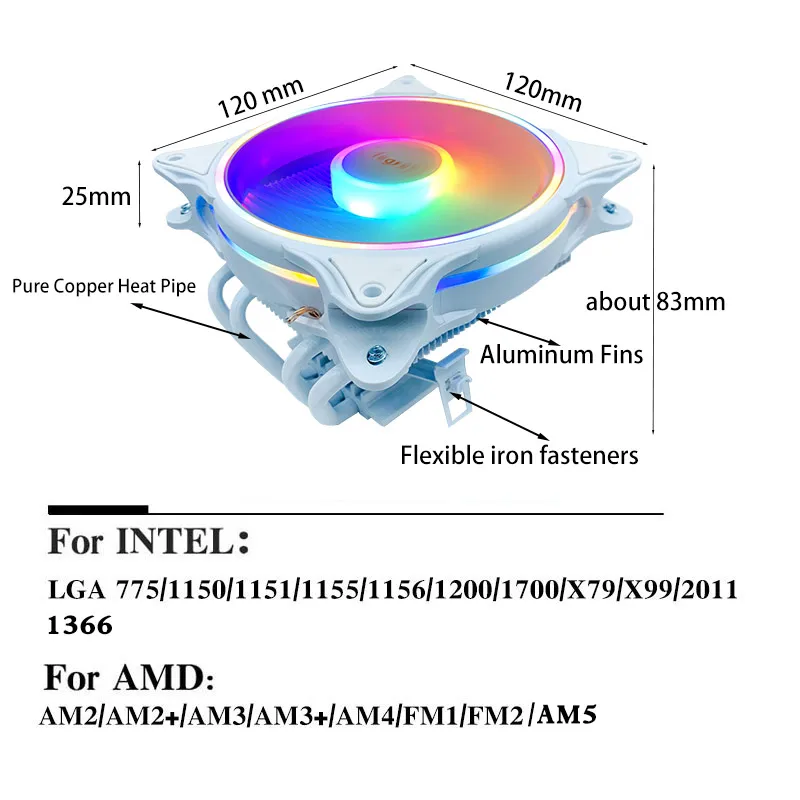 CPU Air Cooler X99 4 Heat Pipes ARGB Cooling fan for Intel LGA 1700 1200 1150 1151 1155 X79 X99 1366 AM5 AM4 Ventilador