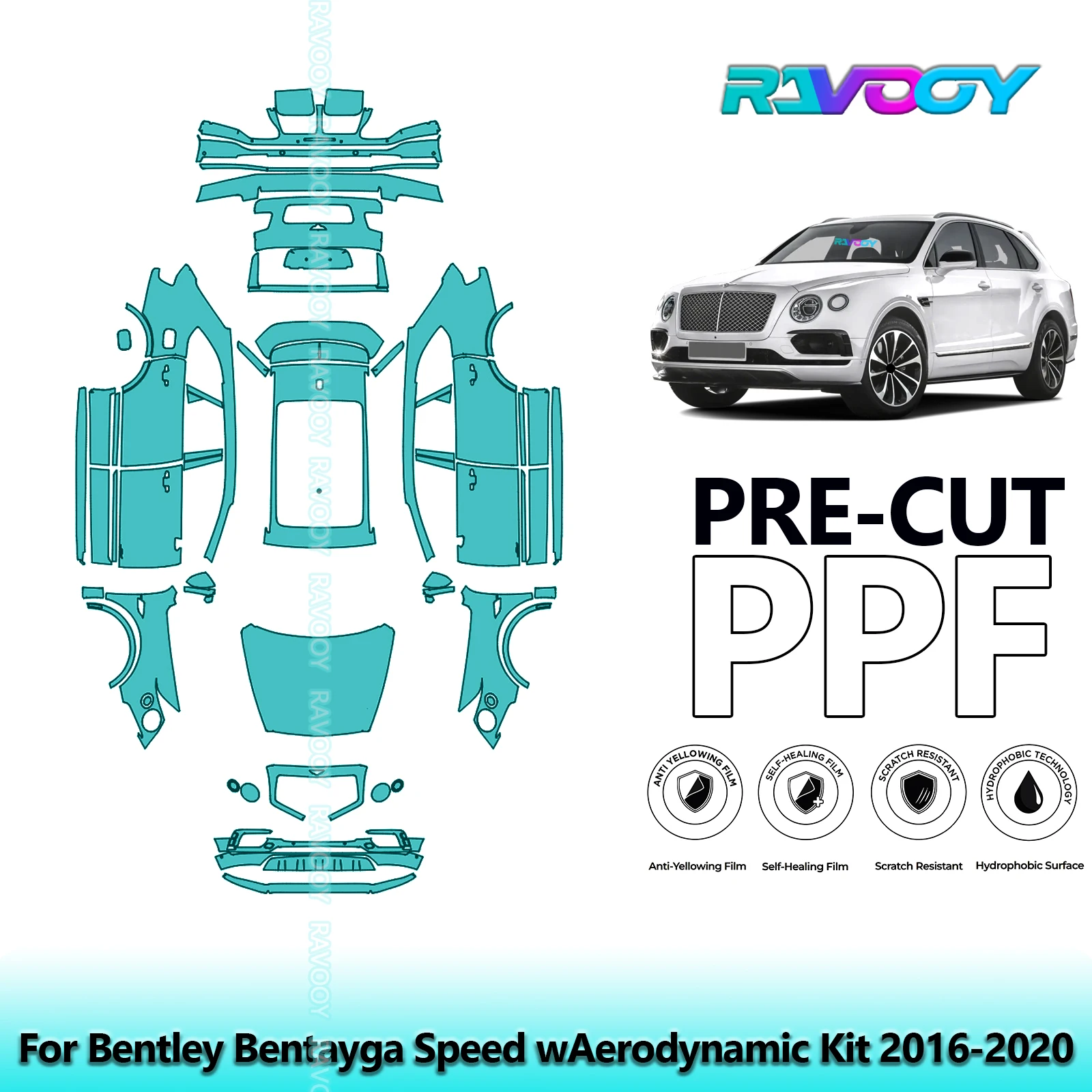 RAVOOY Custom-Fit Precut TPU PPF Full Vehicle Clear Bra Stone Guard EU UK For Bentley Bentayga Speed wAerodynamic Kit 2016-2020