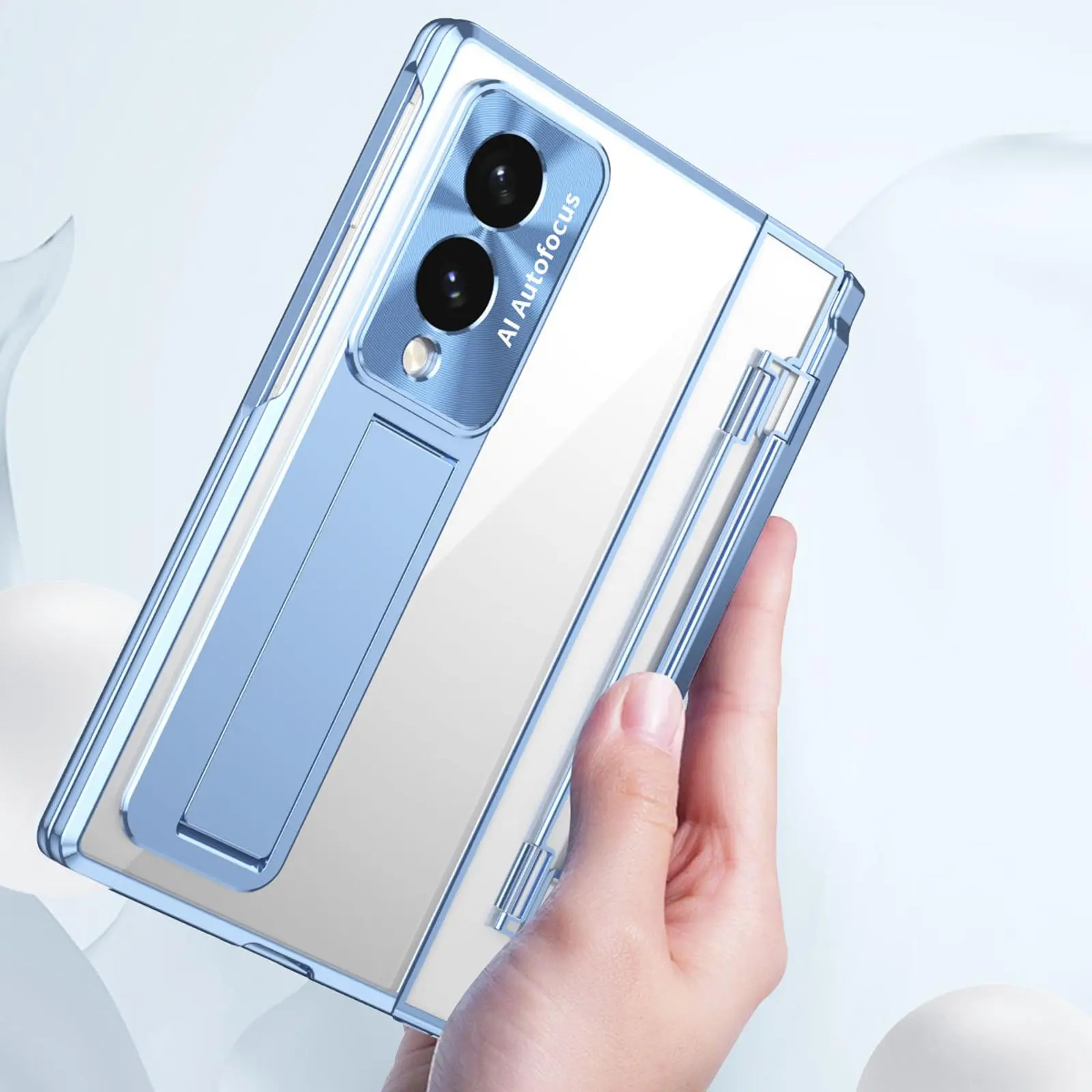 Case for Samsung Galaxy Z Fold 8 Wide/ Fold 8Ultra Luxury Electroplated Clear Kickstand S-Pen Holder Metal Lens Hinge Protection