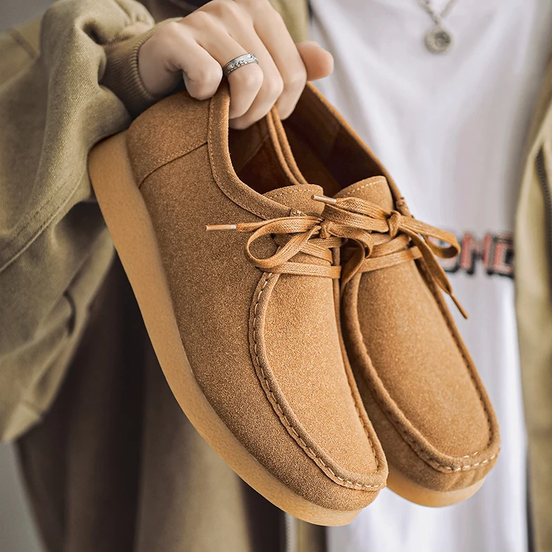 

High Quality Retro Casual Shoes for Men Comfortable Suede Leather Loafers Man Platform Non-Slip Walking Shoes Mens Driving Shoes