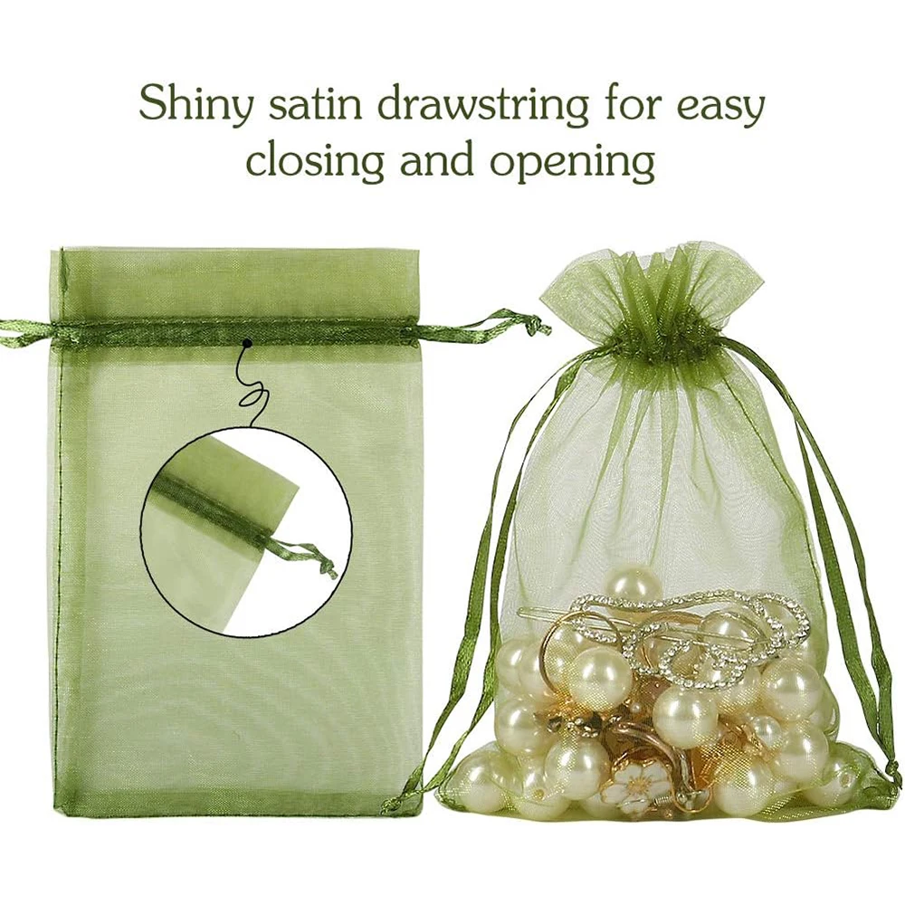 20/50 قطعة أكياس الأورجانزا الخضراء الزيتون الأبيض مجوهرات حقائب للهدايا الرباط أكياس الحلوى عيد الميلاد حفل زفاف التعبئة والتغليف حقيبة صغيرة #6