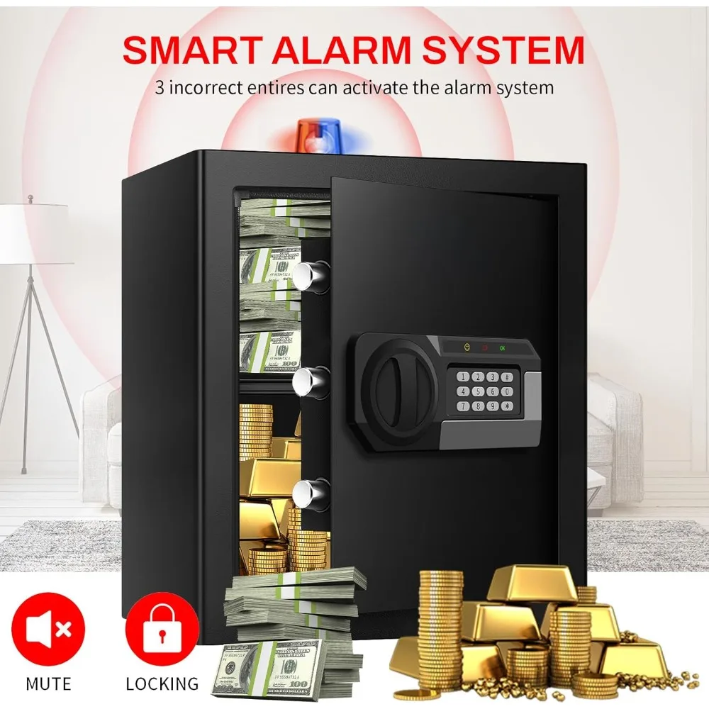 Cuft Large Home Safes Water and Fireproof, Anti-theft Document Safe for Home Use with Programmable Keypad, Alarm System