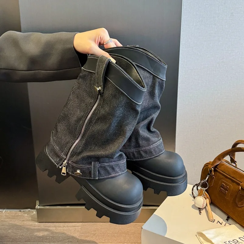 

Winter 2025 Thick Soled Women's Ankle Boots Fashion Shoes Designer New Cowboy Female Shoes Casual Chelsea Women Boots Mujer