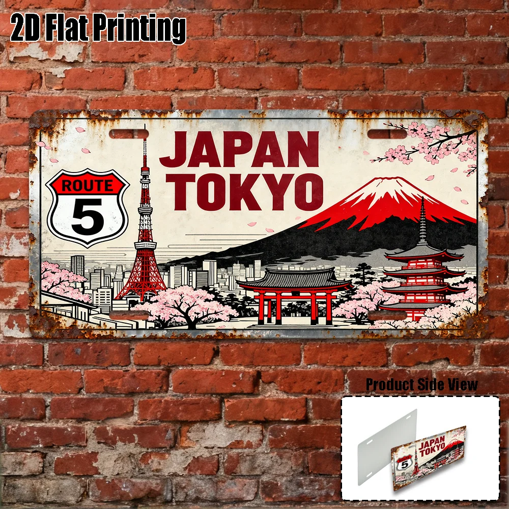 Single-sided Vintage Japanese-style Plaque Design-display Tokyo-themed Wall Art Featuring Mount Fuji, Cherry Blossoms