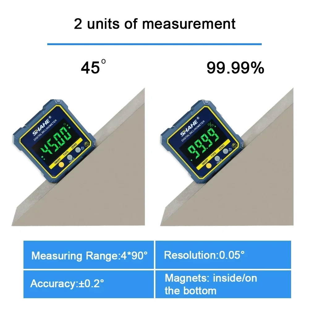 SHAHE Digital Angle Finder Gauge Magnetic Protractor Inclinometer Angle Cube Level Box With Magnetic Base And Backlight