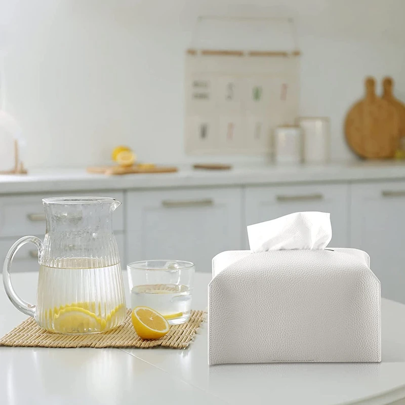 2Pcs Tissue Box PU Leather Tissue Box Holder, Toilet Tissue Box Square Tissue Holder For Bath Vanity Countertop,White