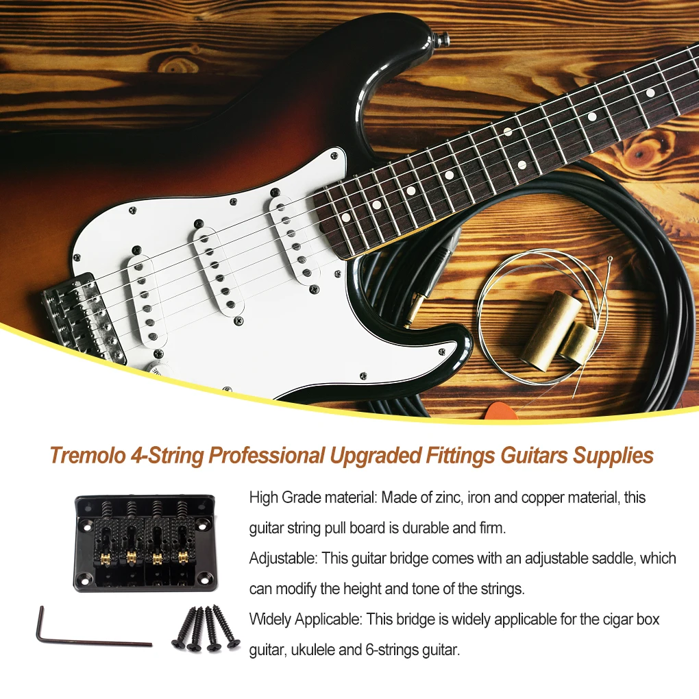 Single Bridge Decorative Iron Instrument Accessories 4-String Pull Strings Board Thickened Design Whammy Bar Neck Joint Plate