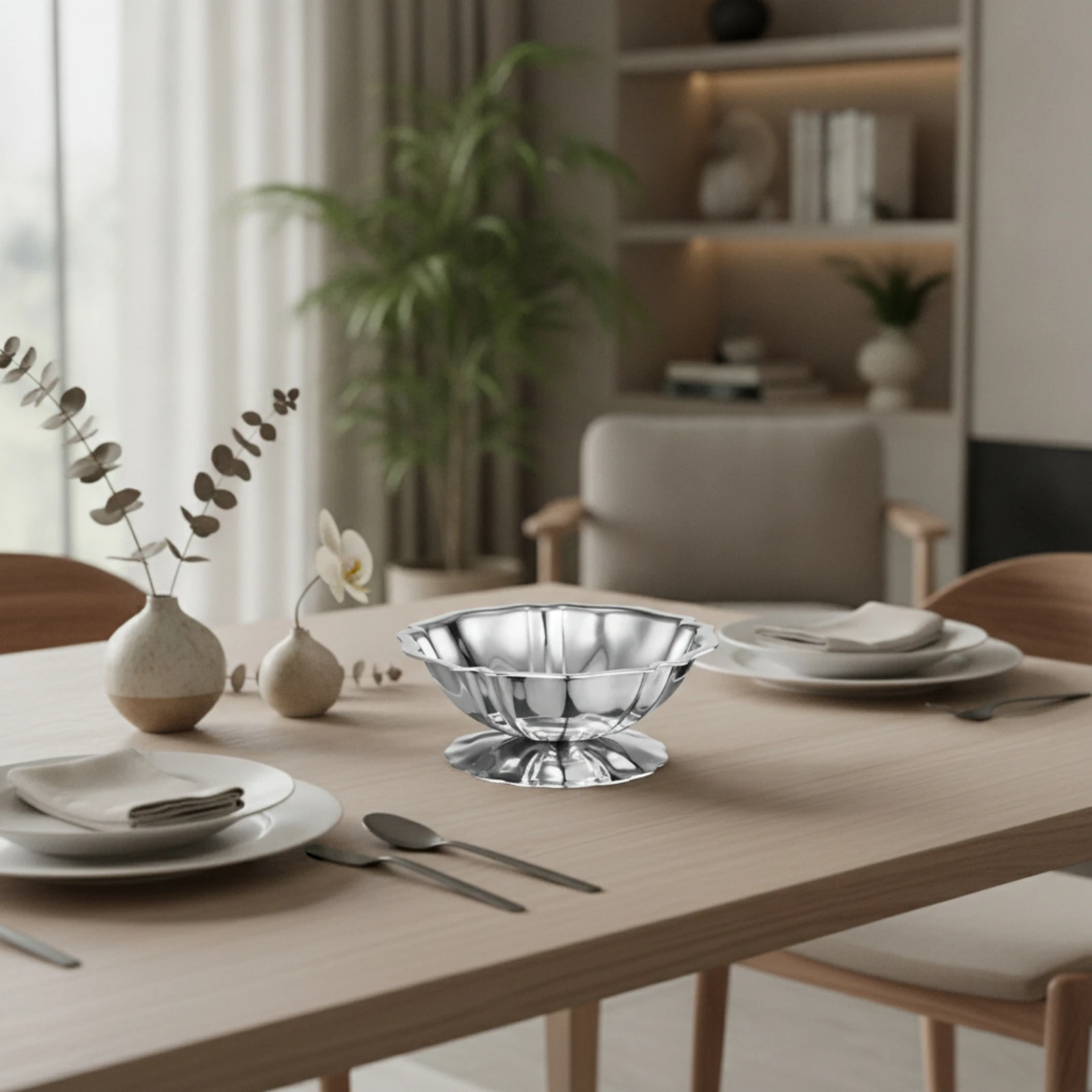 Lotus Dessert Cup Silver Pedestal Dessert Cup Bowl with Pedestal Base Elegant Appetizer Dish Dishwasher Safe for Hosts