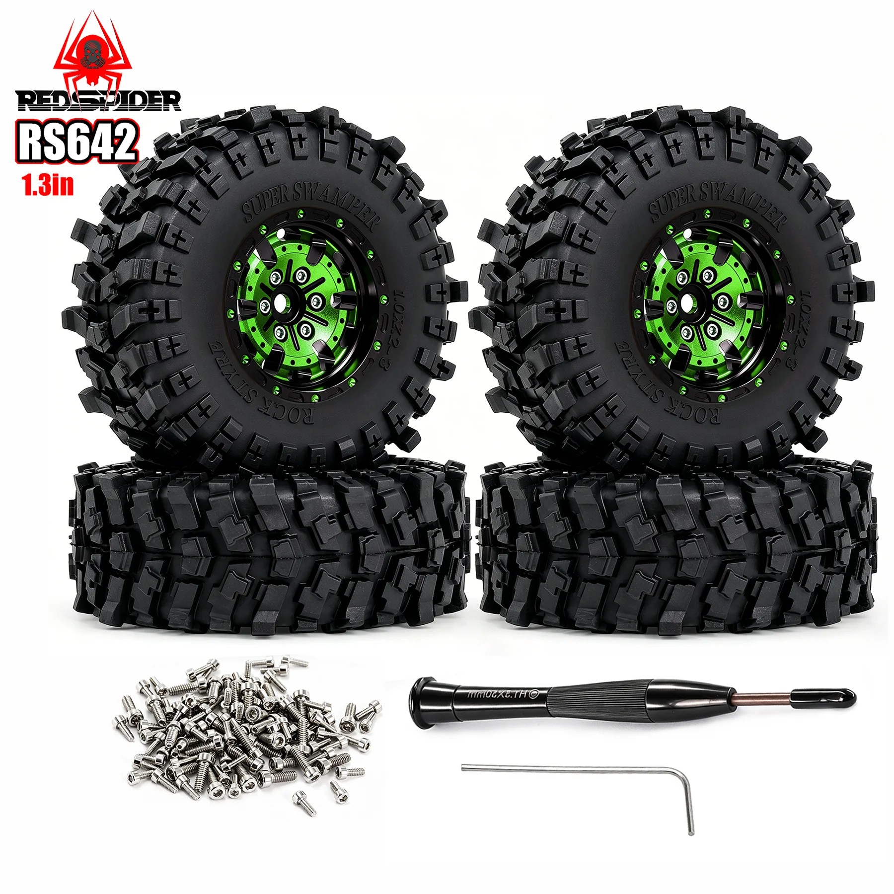 RED SPIDER 4Pcs 1.3" 69.8mm Beadlock Wheel Tire Set for 1/18 1/24 RC Crawler Car TRX4M SCX24 AX24 FCX24M Ascent-18 Upgrade Parts