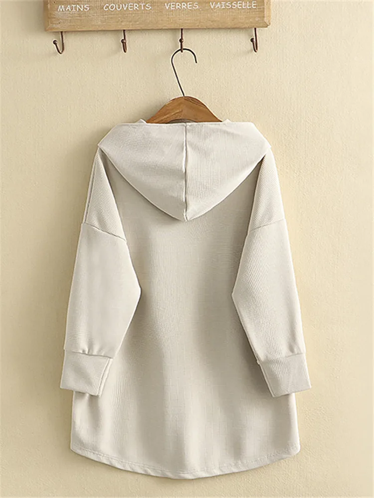 Plus Size Clothing In Spring And Autumn Wear Solid Color Hooded Hoodie Zipper On Both Sides Trim Fashion Large Size Long Sleeve