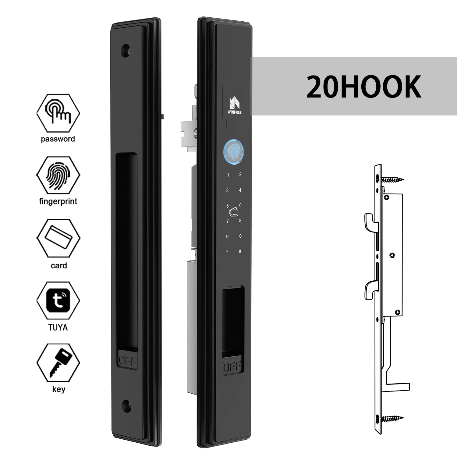 WINFREE Smart Lock Tuya Bluetooth Swing Door Digital Lock Passcode Fingerprint Smart Card Door Lock