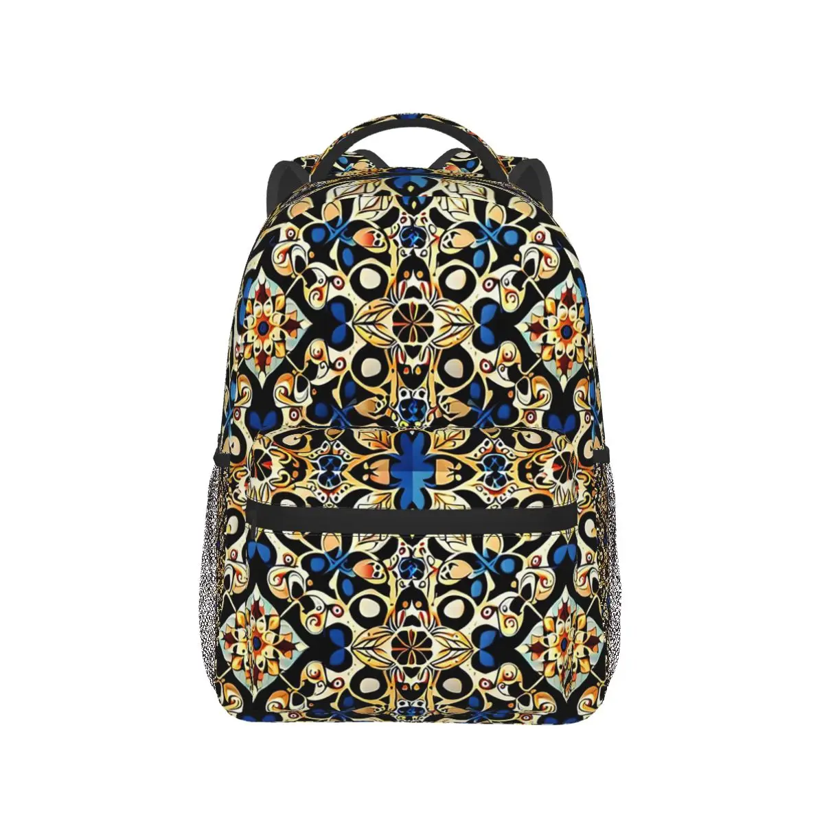 Filigree Art Elegant And Royal Blue Gold Mandala Pattern 2X Student Backpack School Bag Daypack Fashion Bookbag Shoulder Bags