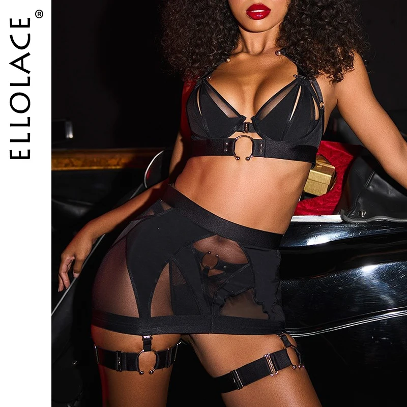 

Ellolace Lingeries Sexy Hot Sexy Premium Underwear Set Attractive Open Chest Suspenders Hollow out Halter Bra Luxury Intimate