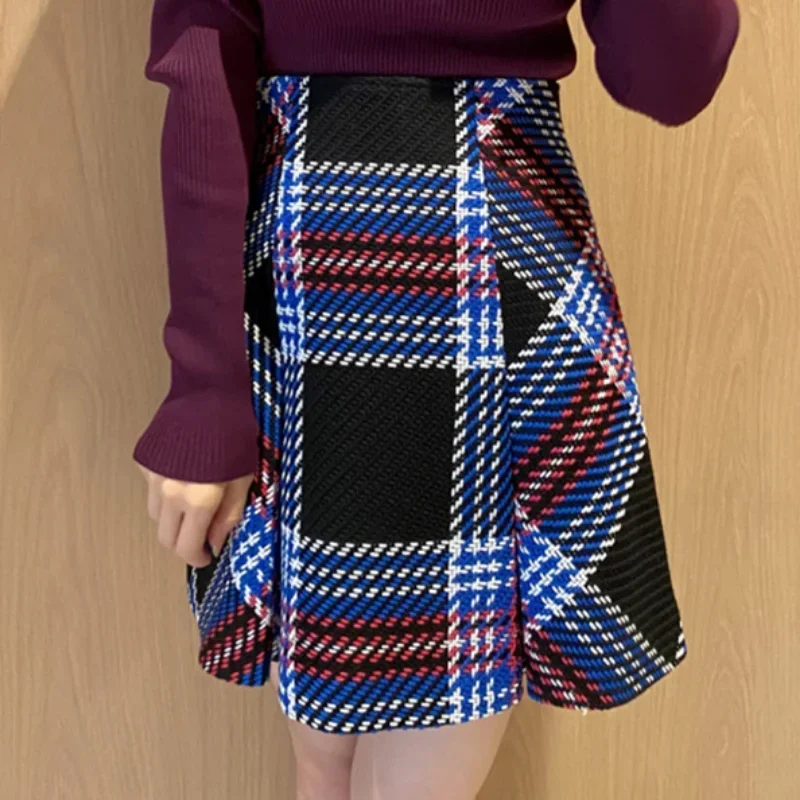 

Neploe JAPAN Harajuku Faldas Mujer Moda 2024 Autumn High Waist Plaid Contrast Color Slim Jupe with Safety Shorts Pleated Skirt