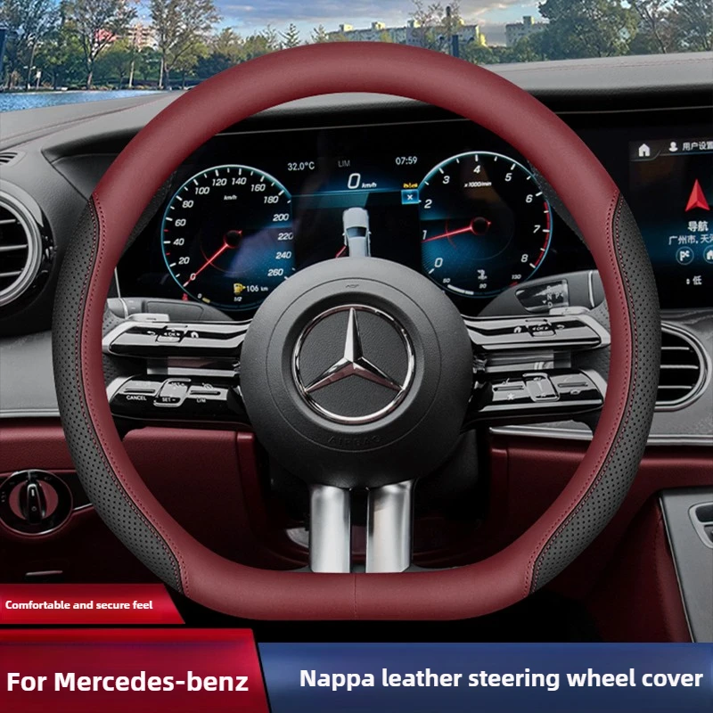

Leather Car Steering Wheel Cover for Mercedes Benz W204 W164 GLC X253 W205 W164 GLK X204 CLA GLB W222 E C Class Accessories 2025