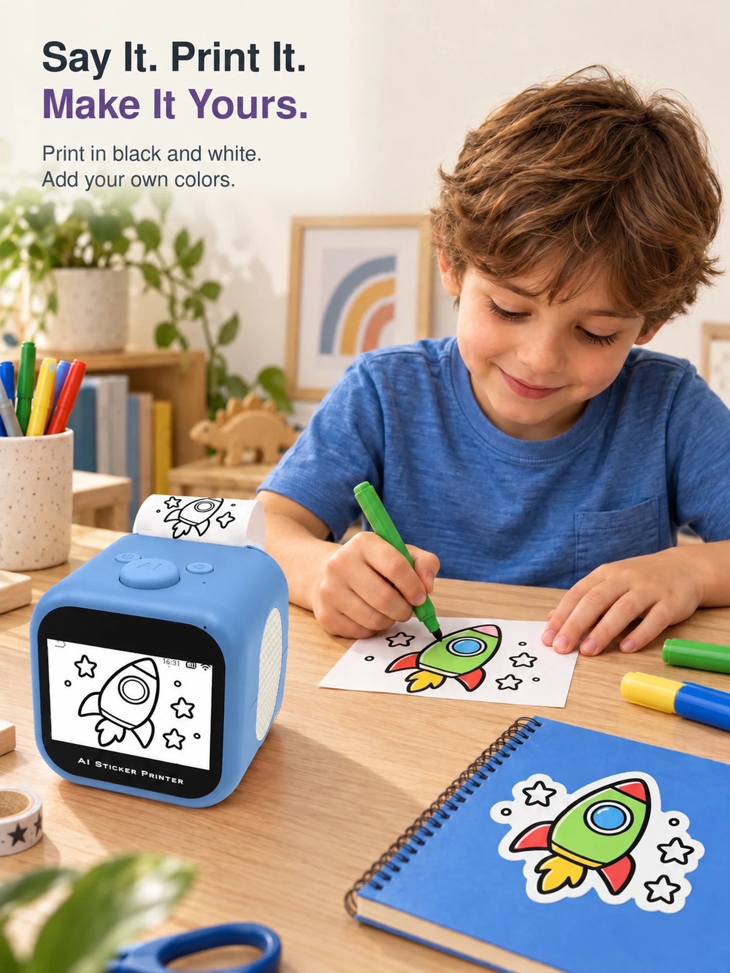 2026 New AI Voice Sticker Printer for Kids No App Required Inkless Thermal Sticker Maker Machine Toy DIY Art Doodle Gifts for G
