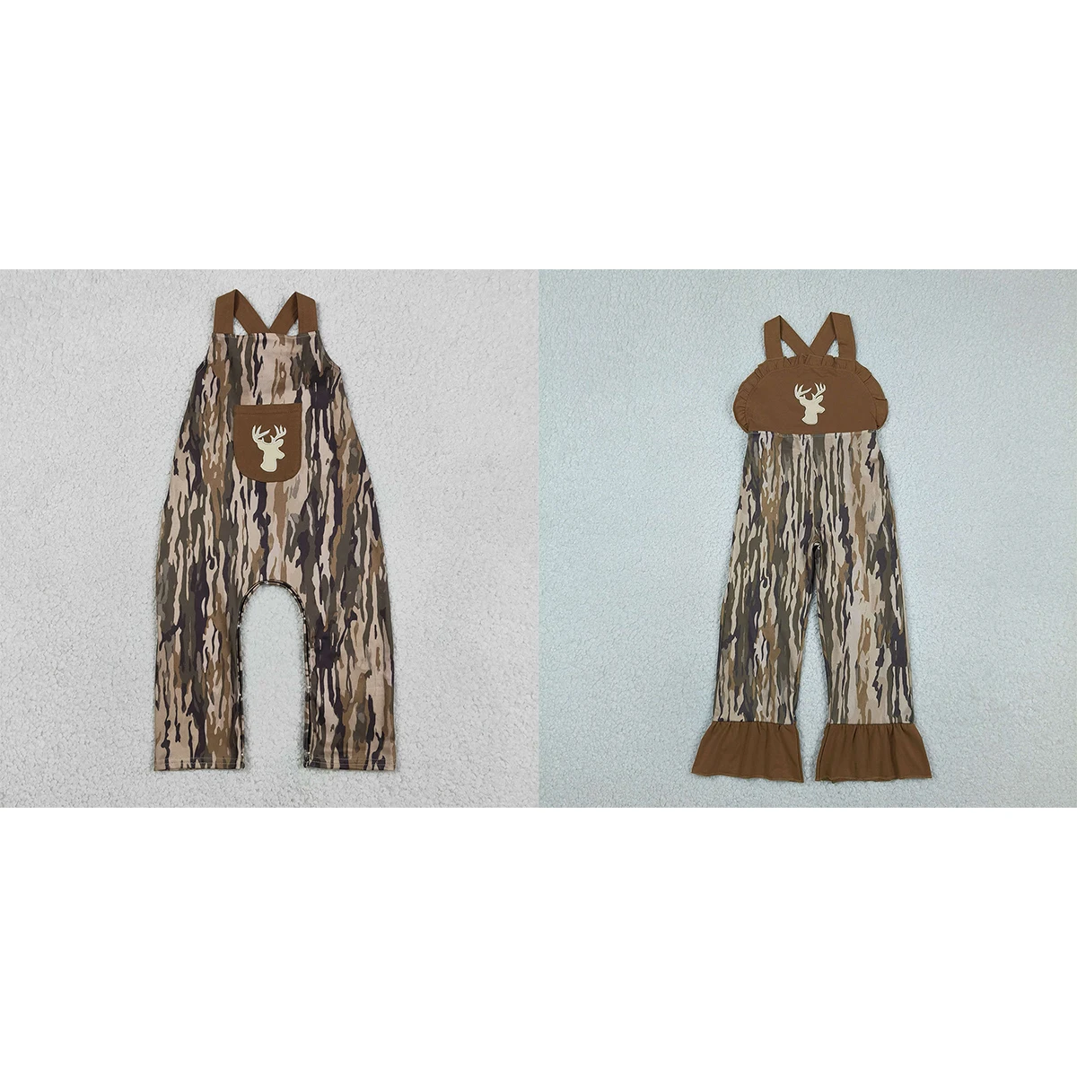 Baby Boy Girl Clothes Embroidery Deer Strap Southern Olive Wood Camo Pocket Hunting Jumpsuits Cute Fashion Children Wholesale