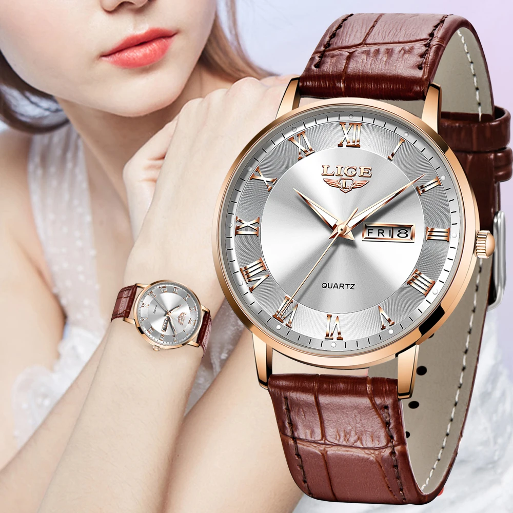 Brand LIGE Women Watch Rose Gold Montre Femme Women  Ultra-thin Fashion Relojes Para Mujer Luxury Lady Wrist Watches Reloj Mujer