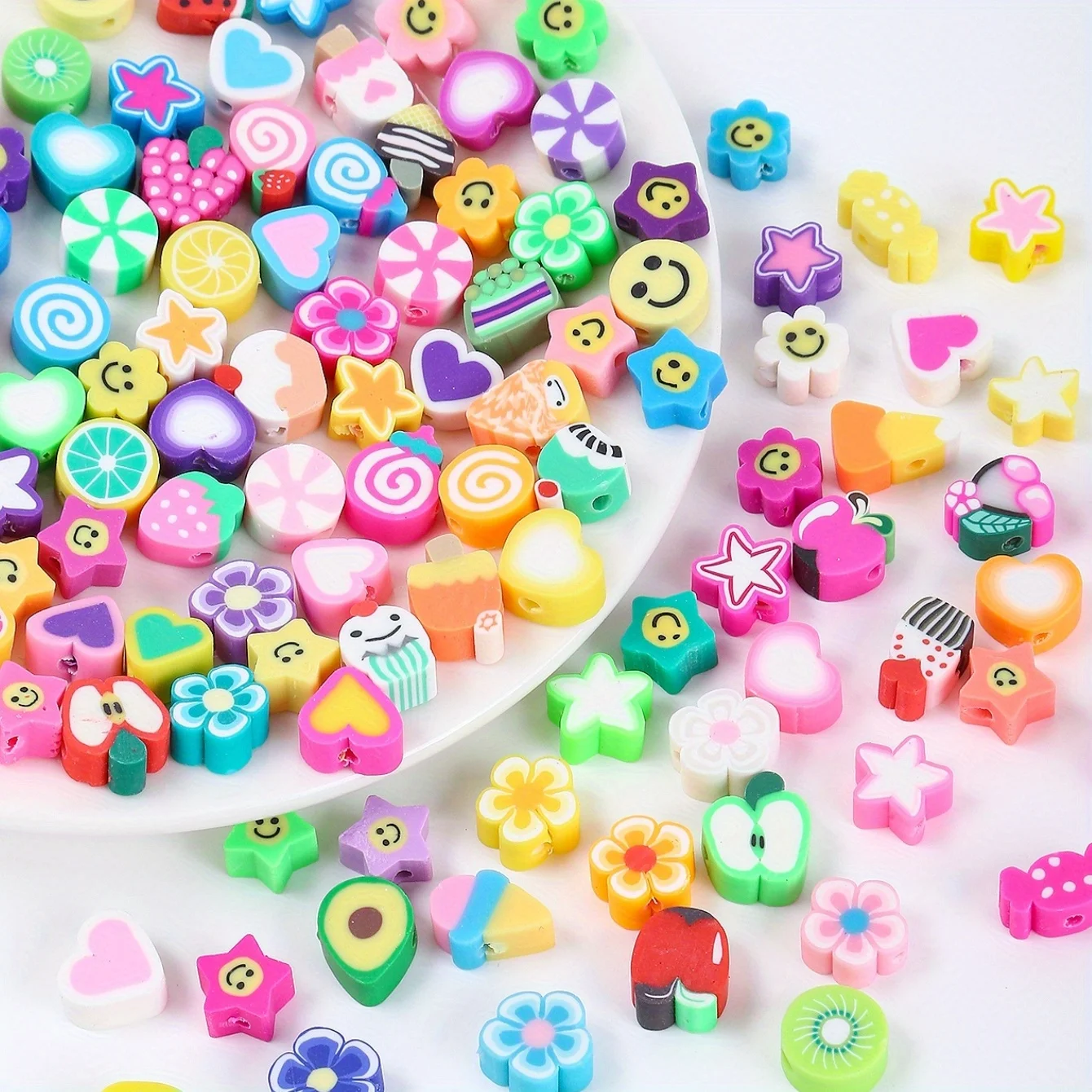 1 Pack 30/100 Stuks Willekeurige Polymeer Klei Sterren & Fruit & Bloemen & Hart & Kralen voor Vrouwen DIY Armband Ketting Sieraden Maken