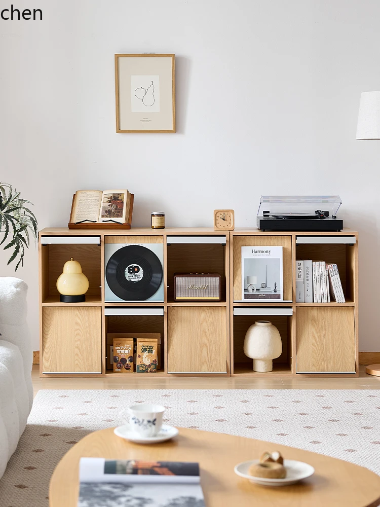 

ZML bookcase free combination cabinet living room storage lattice cabinet with door household magazine storage sofa side cabinet
