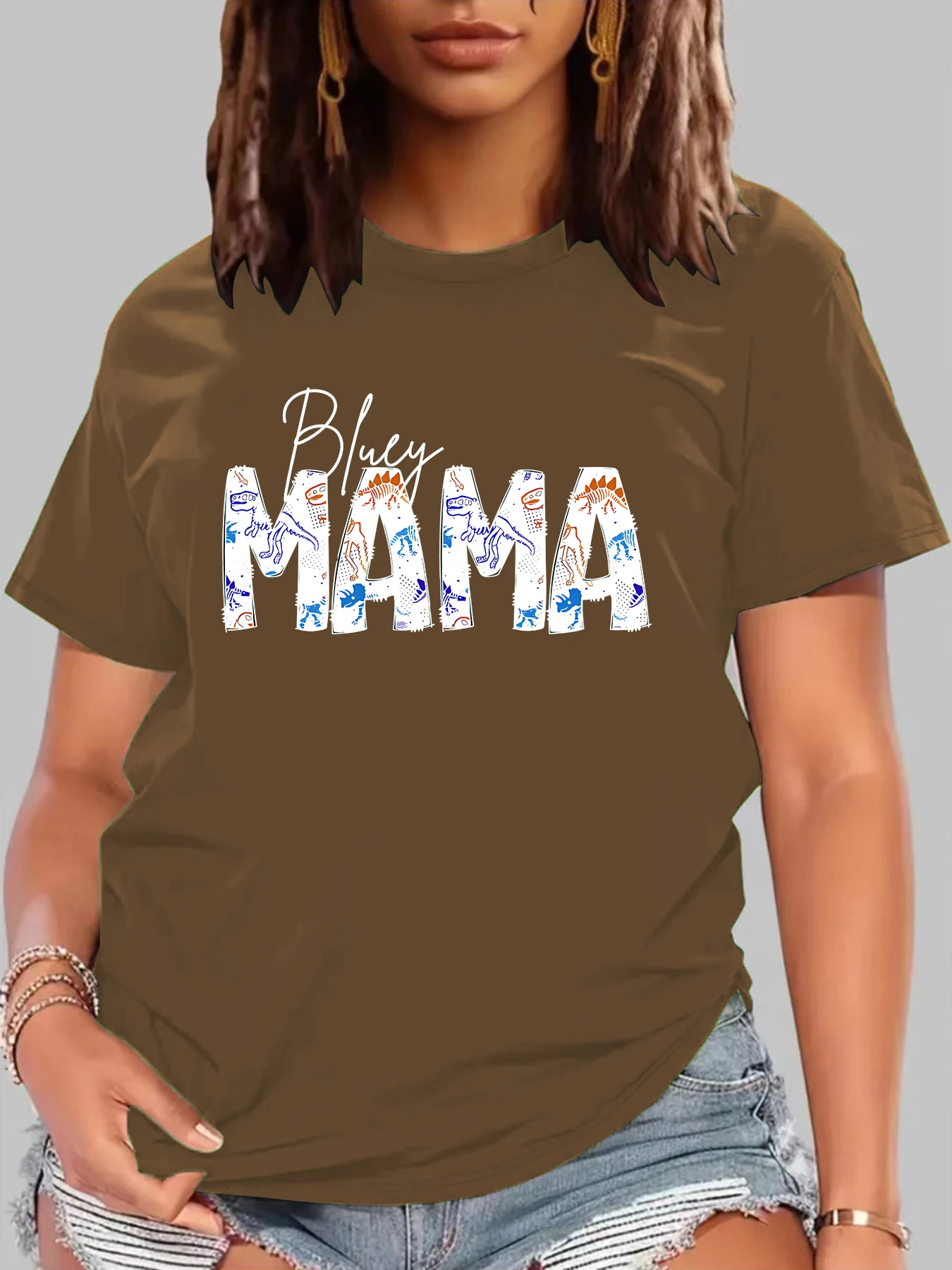 Bluey Mama Print T-shirt New Short Sleeve Casual Ladies Fashion Female Tee Tops Spring & Summer O-Neck T Shirts Women\'s Clothing