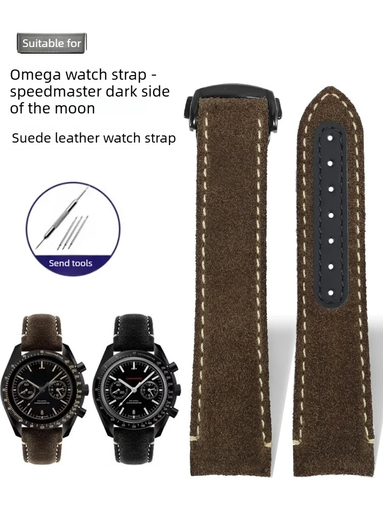 Suitable for Omega Speedmaster Dark Side of The Moon 311.92.44 Leather Watch with Retro Frosted Fur Cowhide 21mm
