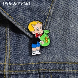 Cartoon Richie Rich Money Bag Brooch Enamel Pin Cute Boy Badge Accessories Decorative Hats Clothes Backpack Fashion Jewelry Pin