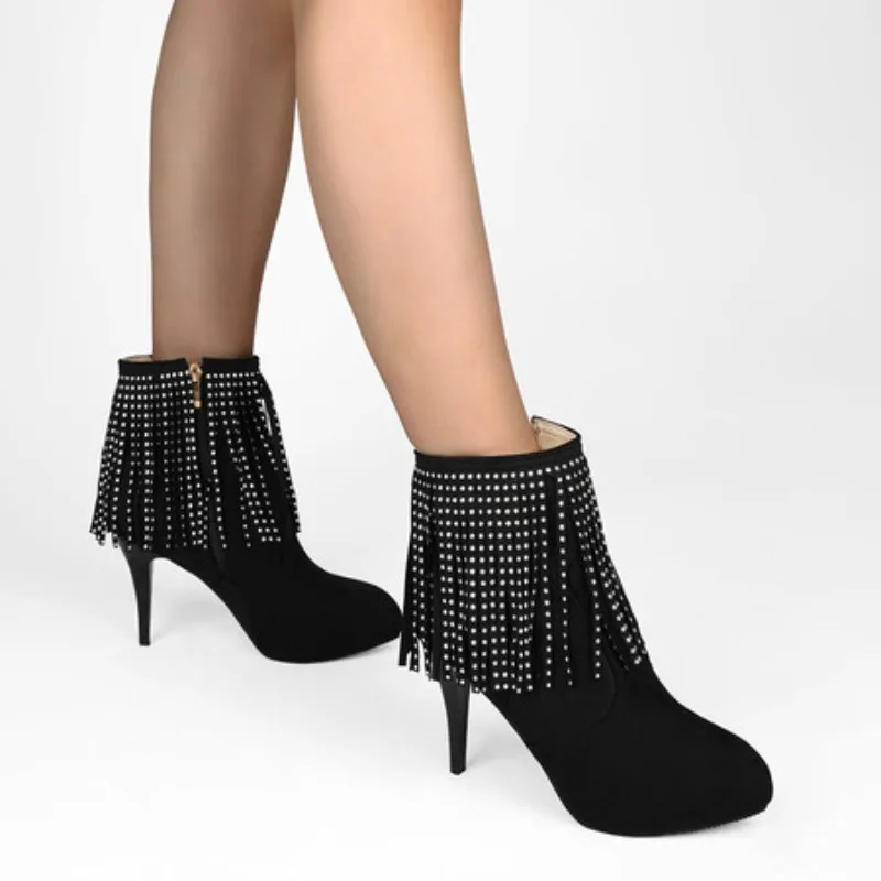 خريف رائجة البيع للموسم أحذية نسائية قصيرة تفاصيل شرابة كعب نحيف مقاس كبير 40-50 مقاس صغير 32 33 أحذية عالية في الركبة قطن #2