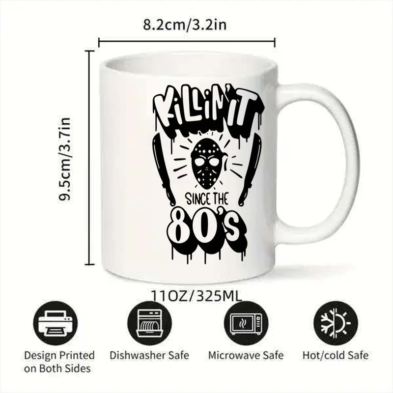 Vintage 80s Horror Mask Graphic Ceramic Coffee Mug, 11oz 350ml Colorful Print Mug, Personalized Custom Mug, Microwave Safe, Cute