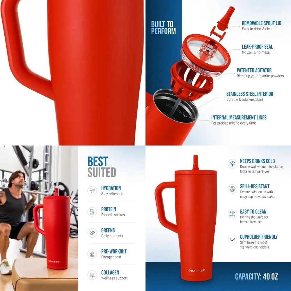 

40oz Double-Walled Tumbler with Lid, Straw, and Mixer for Cold Drinks, Odorless, Ideal for Water, Protein Shakes, Smoothies, and