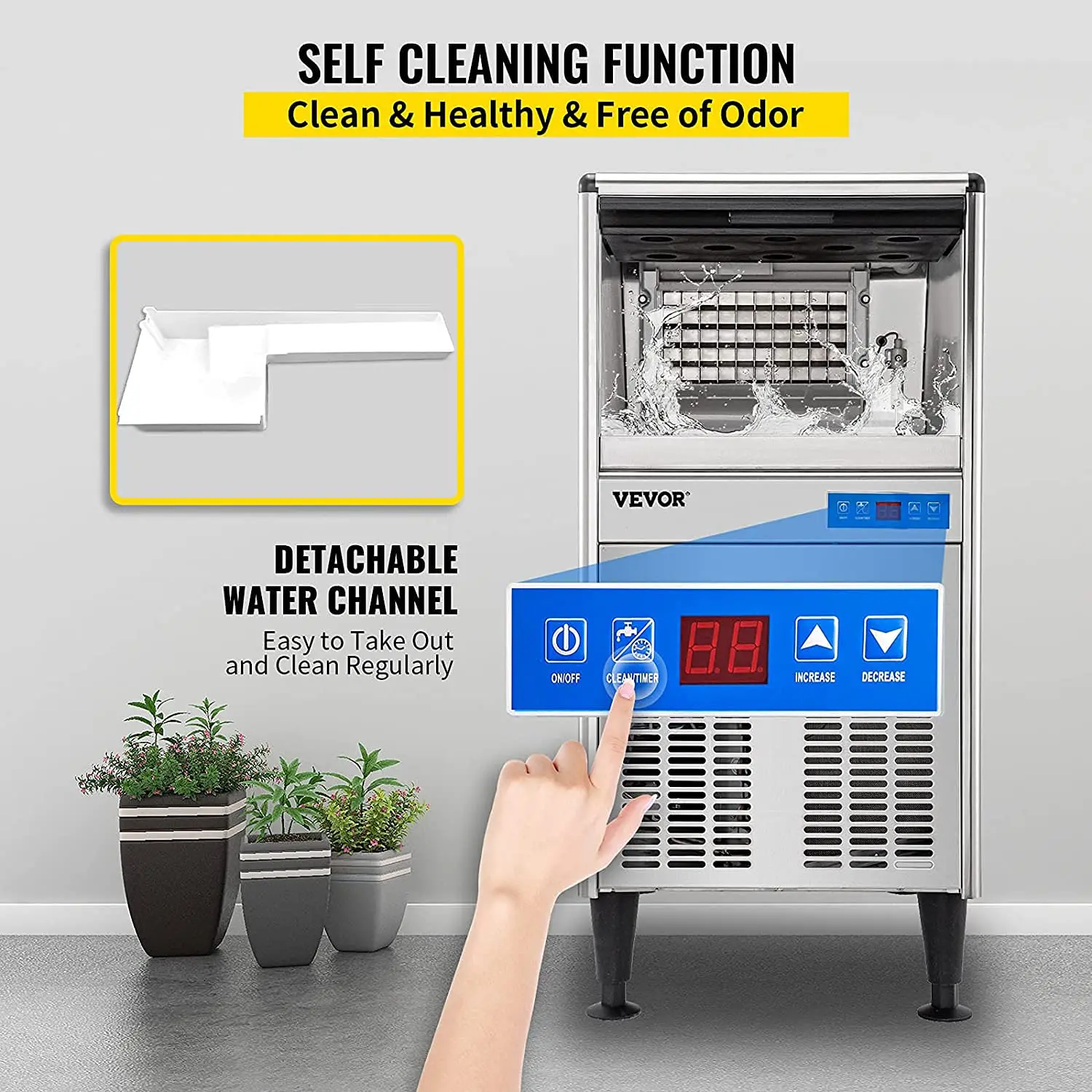 VEVOR Kommerziellen Cube Ice Maker 43KG 57KG 68KG/24H Unterbau Edelstahl Auto Klare Flüssigkeit einfrieren Maschine Eis Generator