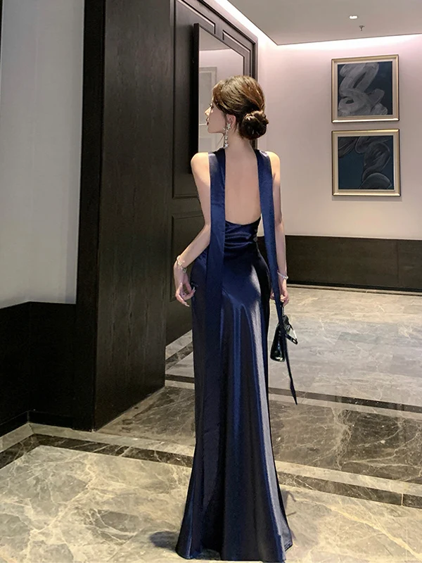 Ele Evening Light Dr Ne Hanging Bal Birthday Par Slimming Long Skirt French Sle Pure Color Waist a