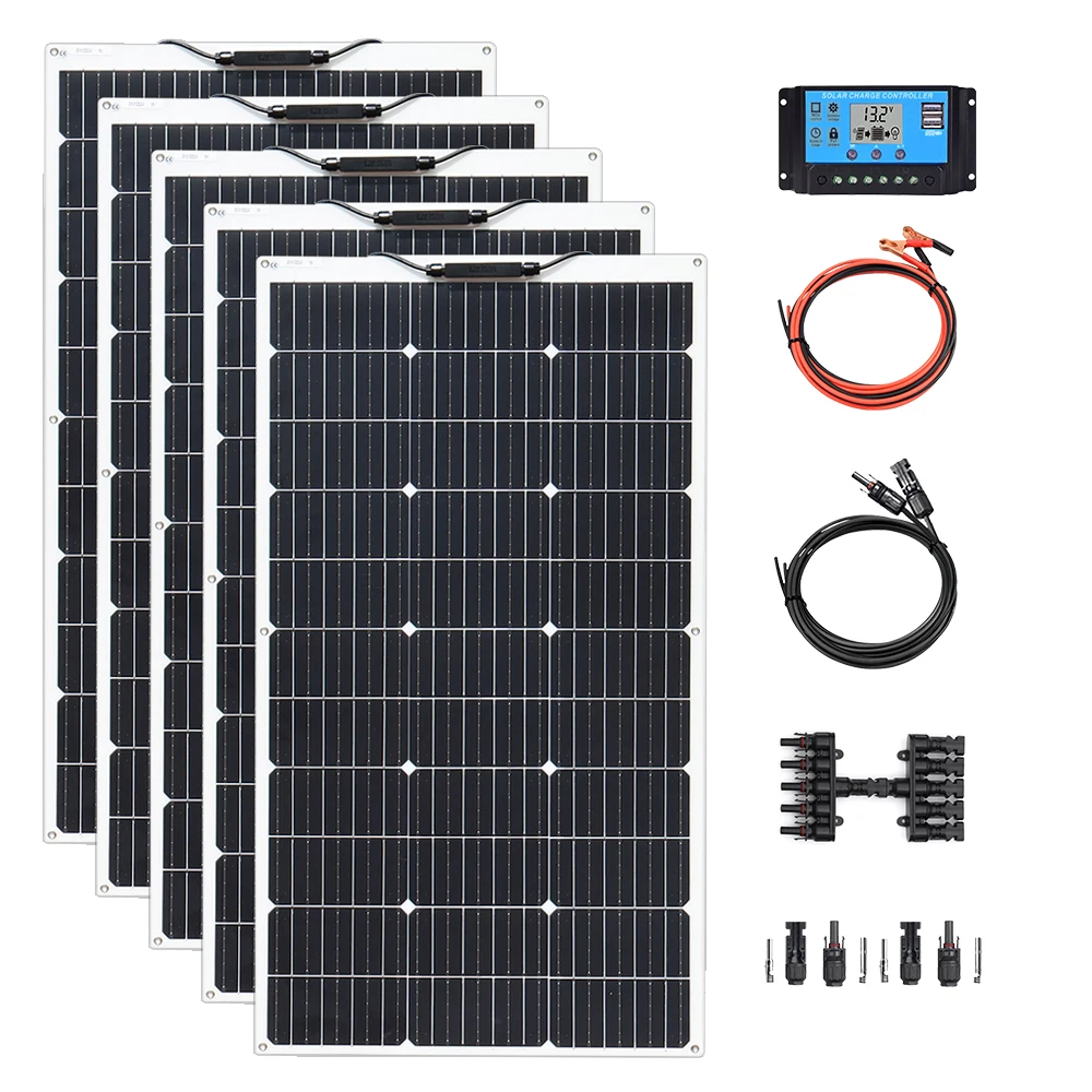 

XINPUGUANG 100W Flexible Solar Panel Kit 100w 200w 300w 400w 500w Power for Camping RV Boat Car Home 12V 24V Battery Charger