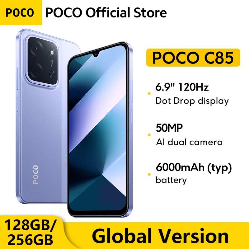Poco c85 versão global smartphone 128gb 256gb mtk helio G81-Ultra 6.9 "display dot drop 50mp câmera principal 6000mah 33w carregamento