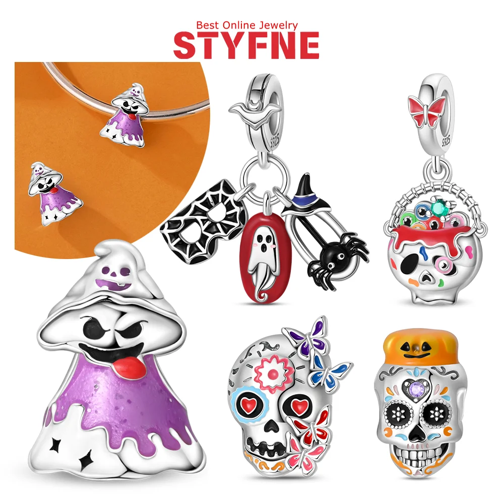 

Подвески 925, серебро, коричневый кленовый лист, любовь, бисер, циркон, корзина с цветком тыквы, теплая шляпа, подвеска, подходит для браслета «сделай сам», женские ювелирные изделия, подарок