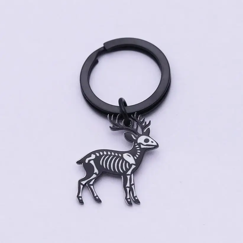 Halloween Christmas Sika Deer Animal Keychain Black Theme Keyring will cute and good-looking schoolbag, jewelry, pendant gift