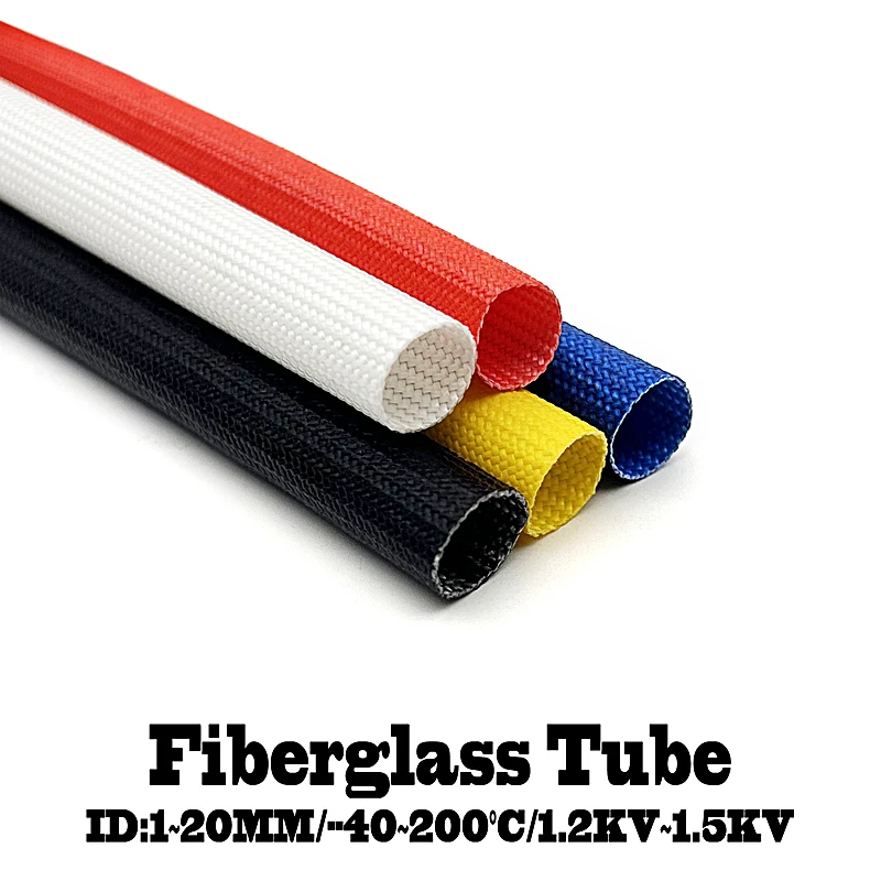 3/5/10M 200 Deg C ID 1~20 mm flame resistant glass fiber fiberglass silicone resin insulate wire cable sleeve pipe tube tubing