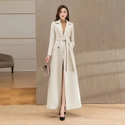Long Wool Windbreaker Jacket Women's Overcoat 2026 Autumn Winter New Woolen Double-Breasted Slim Belt Suit Collar Cashmere Coat
