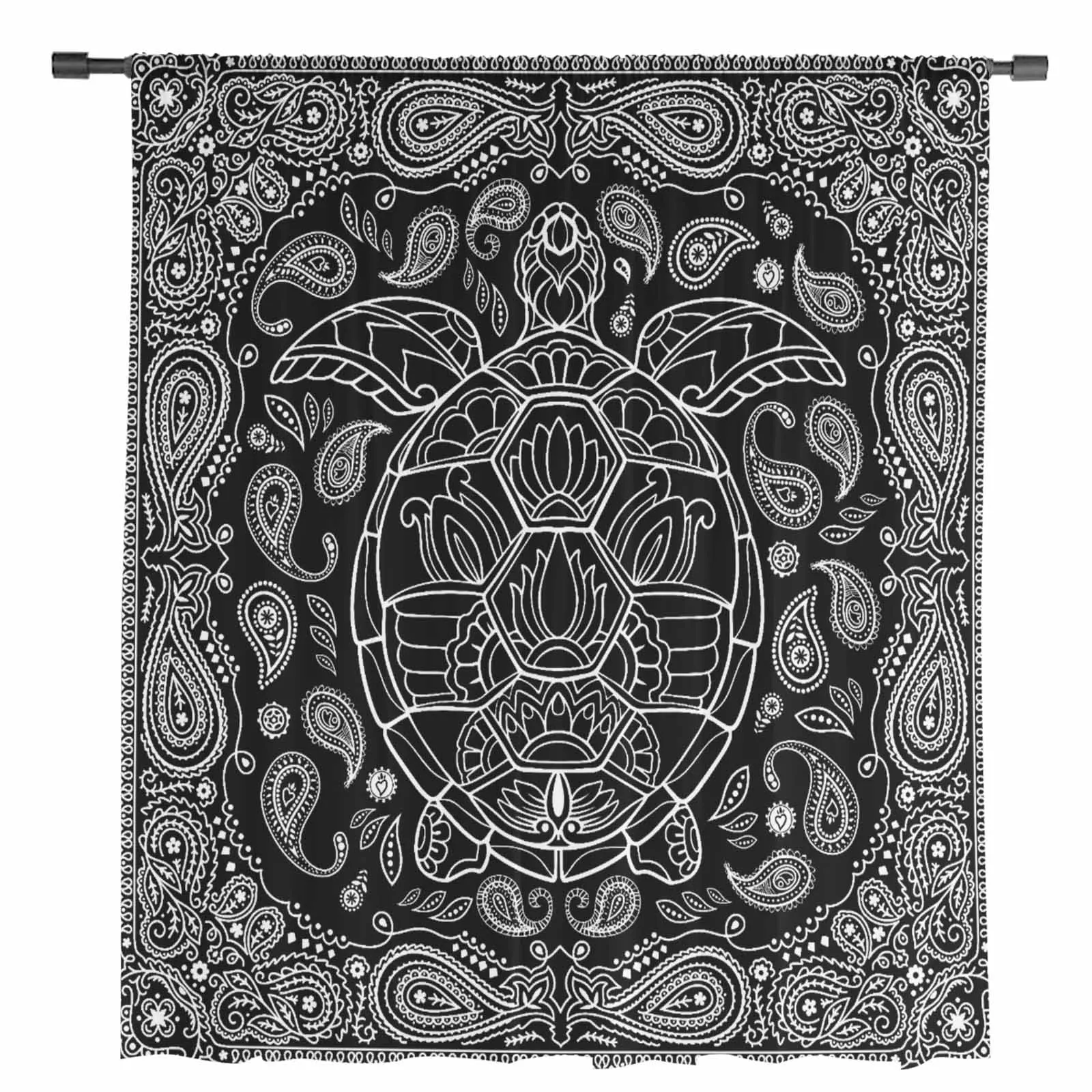 Abstract Texture Turtle Paisley Retro Black Sheer Curtains for Living Room Decor Window Curtains Kitchen Tulle Voile Curtains