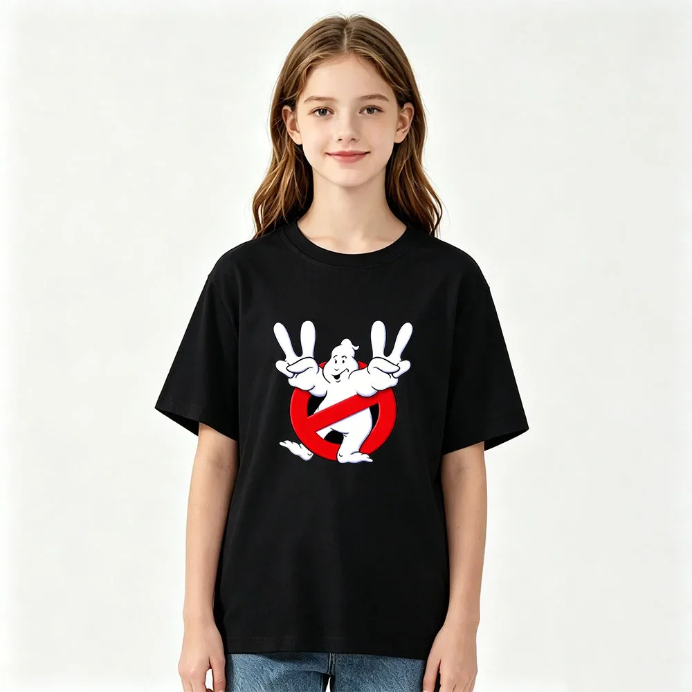 Ghostbusters Children's T-shirt 100% Cotton Funny Graphic Cartoon Print Short Sleeve O-neck Casual Top for Boys & Girls Summer